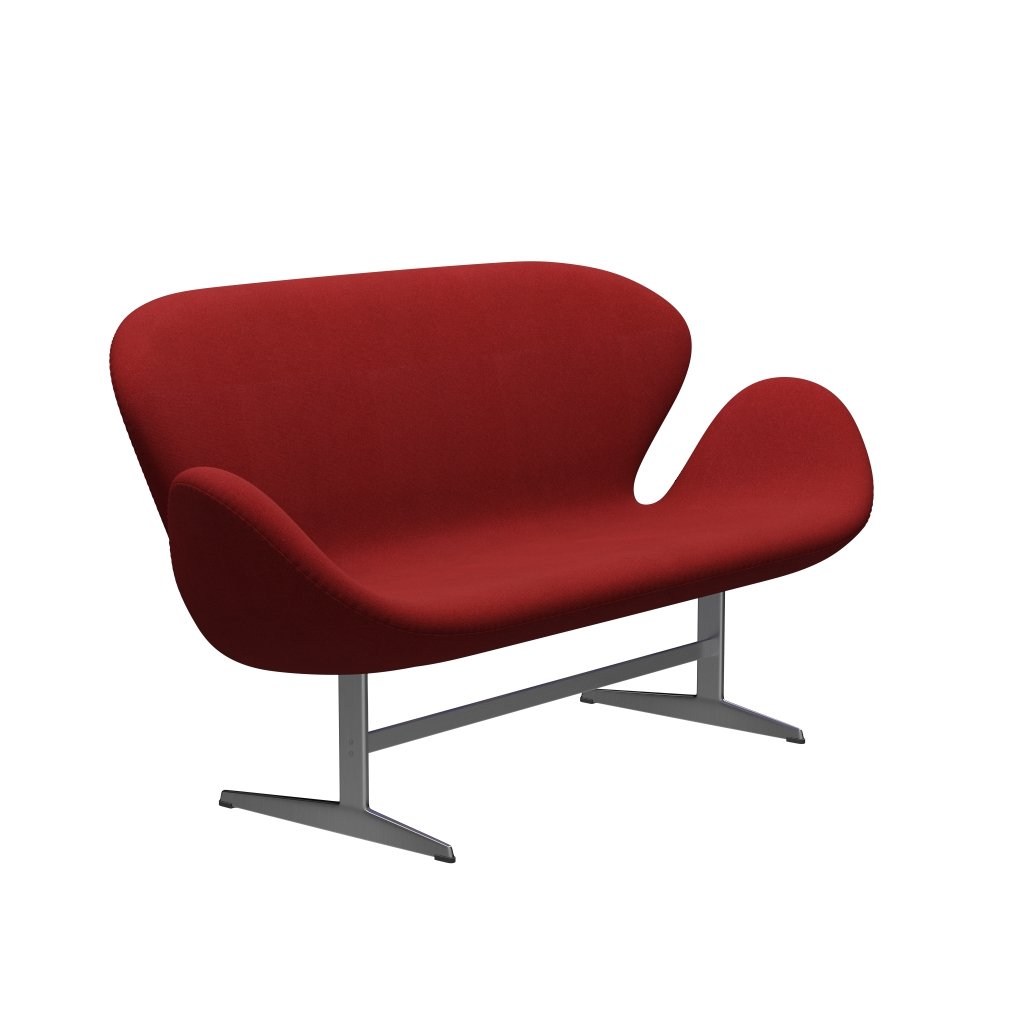 Fritz Hansen Swan Sofa 2 Seater, satén kartáčovaný hliník/tonus spálený červená