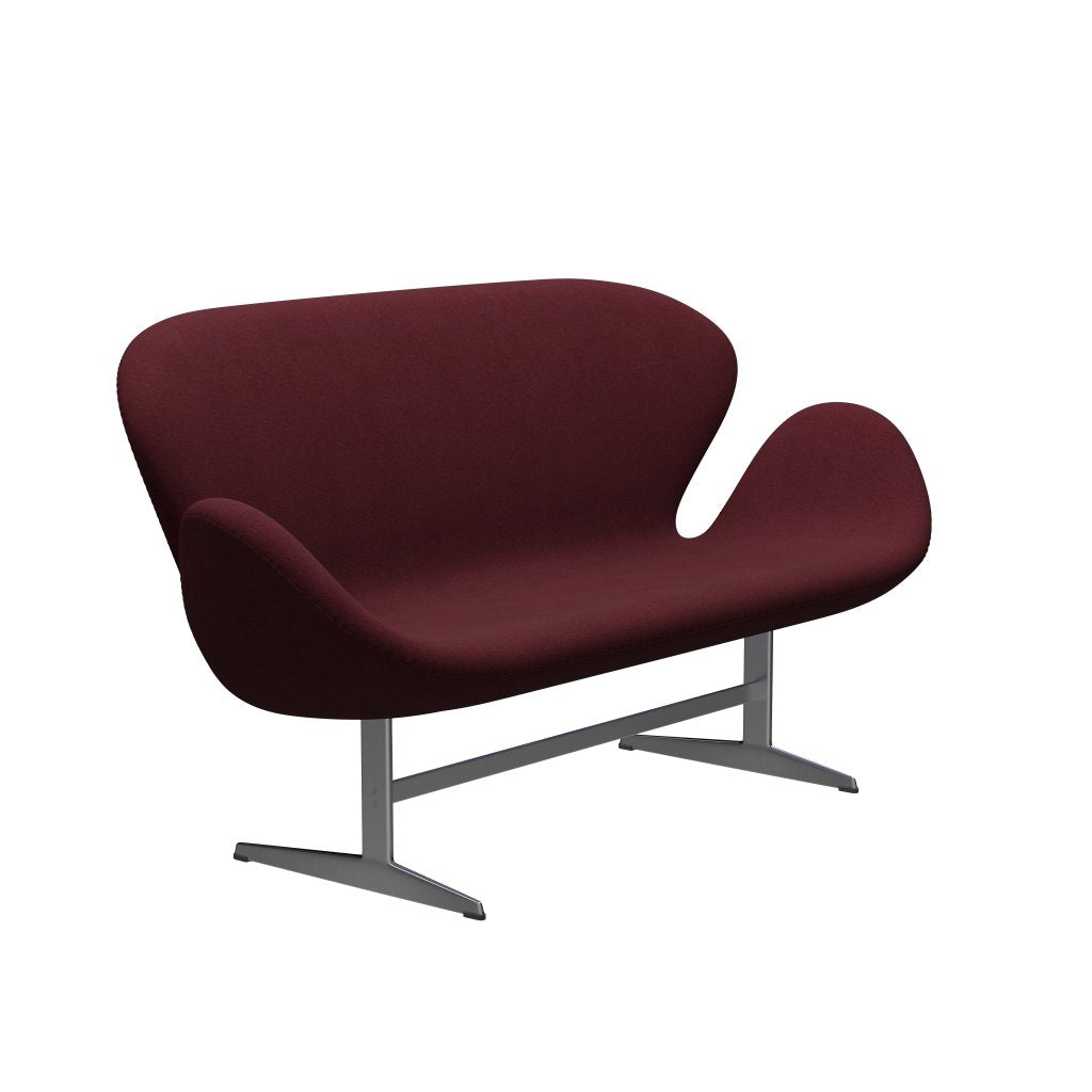 Fritz Hansen Swan Sofa 2 Seater, Satin Brushed Aluminium/Tonus Wine Red