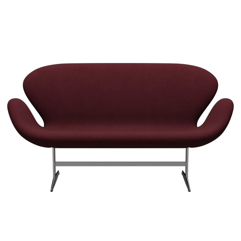 Fritz Hansen Swan Sofa 2 Seater, Satin Brushed Aluminium/Tonus Wine Red