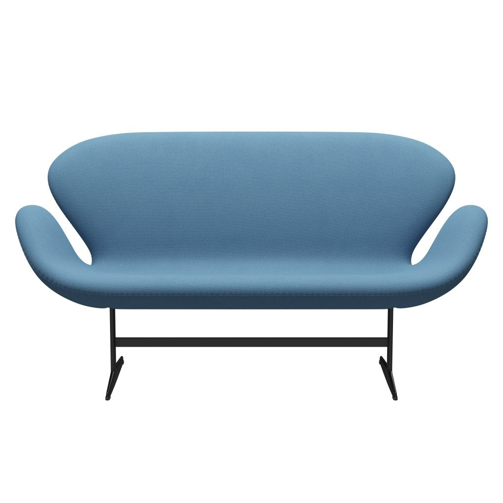Fritz Hansen Swan Sofa 2 Seater, černá lakovaná/tonus pastelová modrá