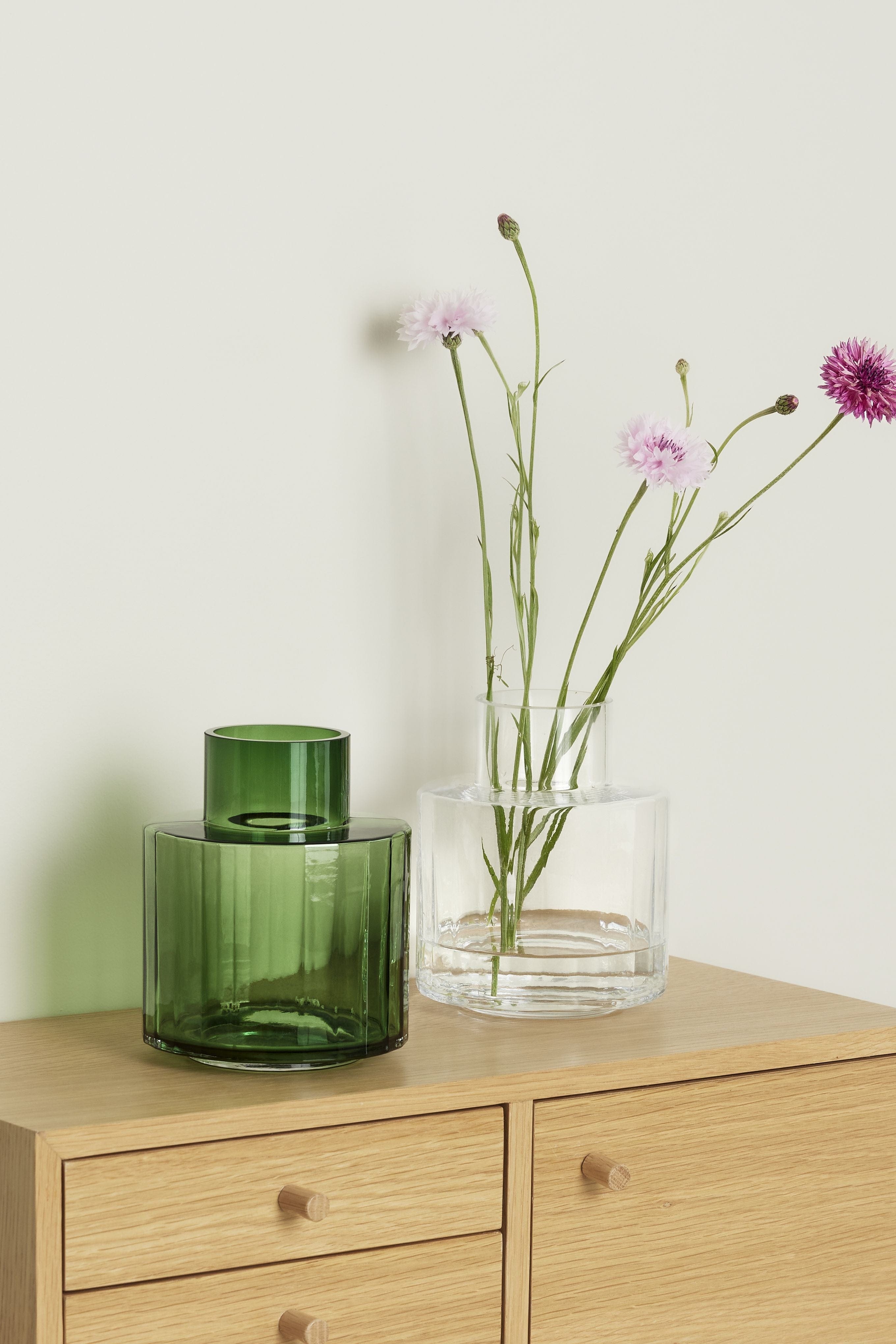 Hübsch Aster Vase Glass Green/Clear S/2