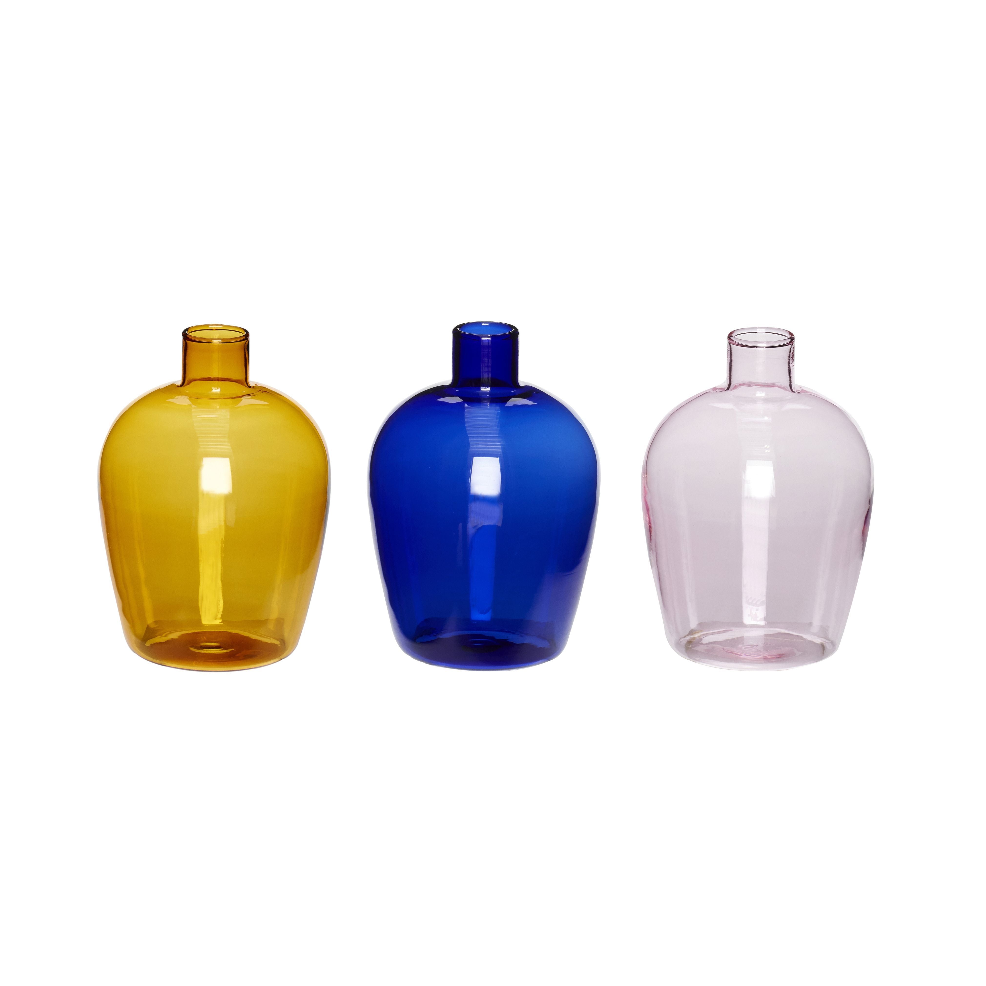 Hübsch Play Vse Glass Amber/Blue/Pink S/3, Øx H 7x10 cm