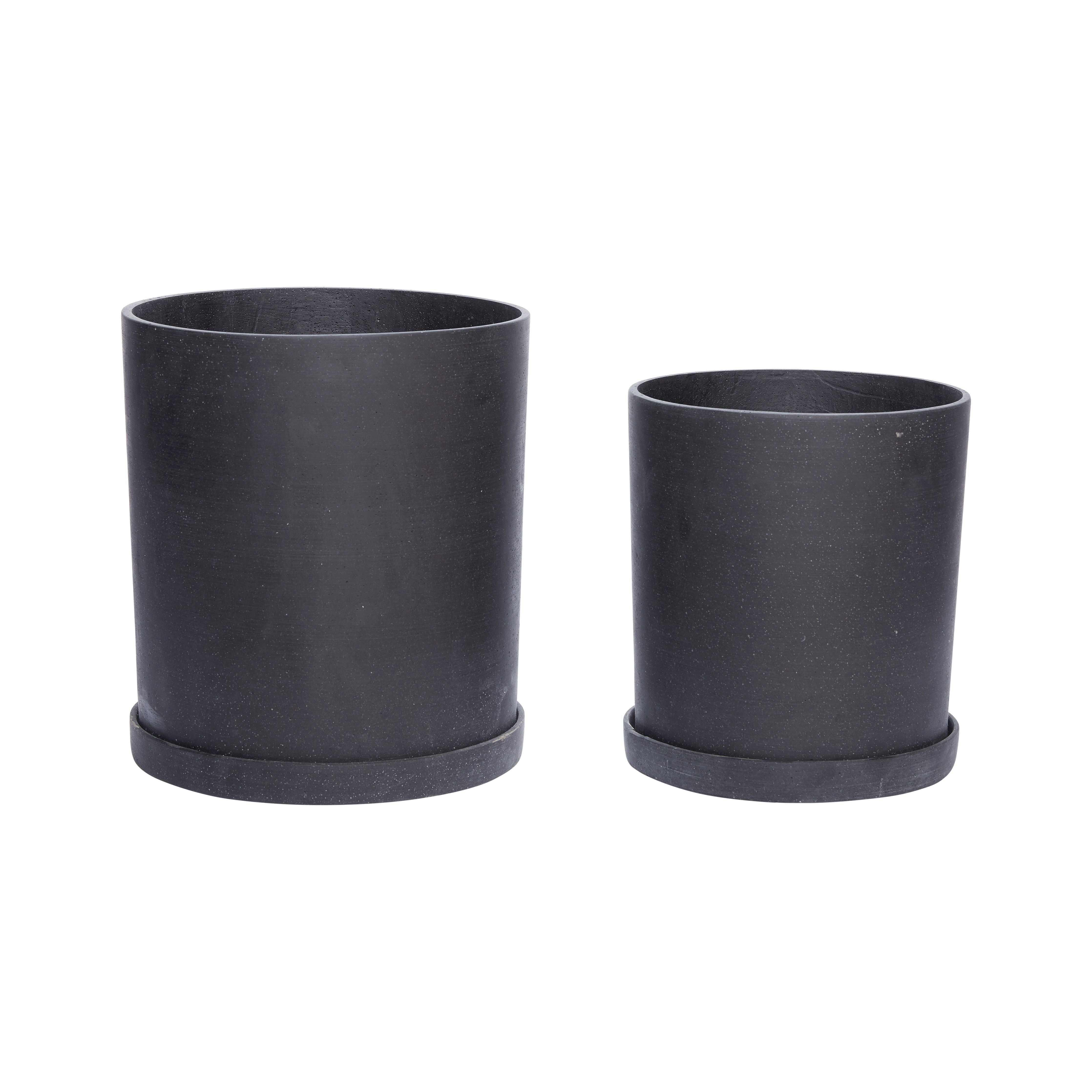 Hübsch Podium Pots Medium Set Of 2, Black