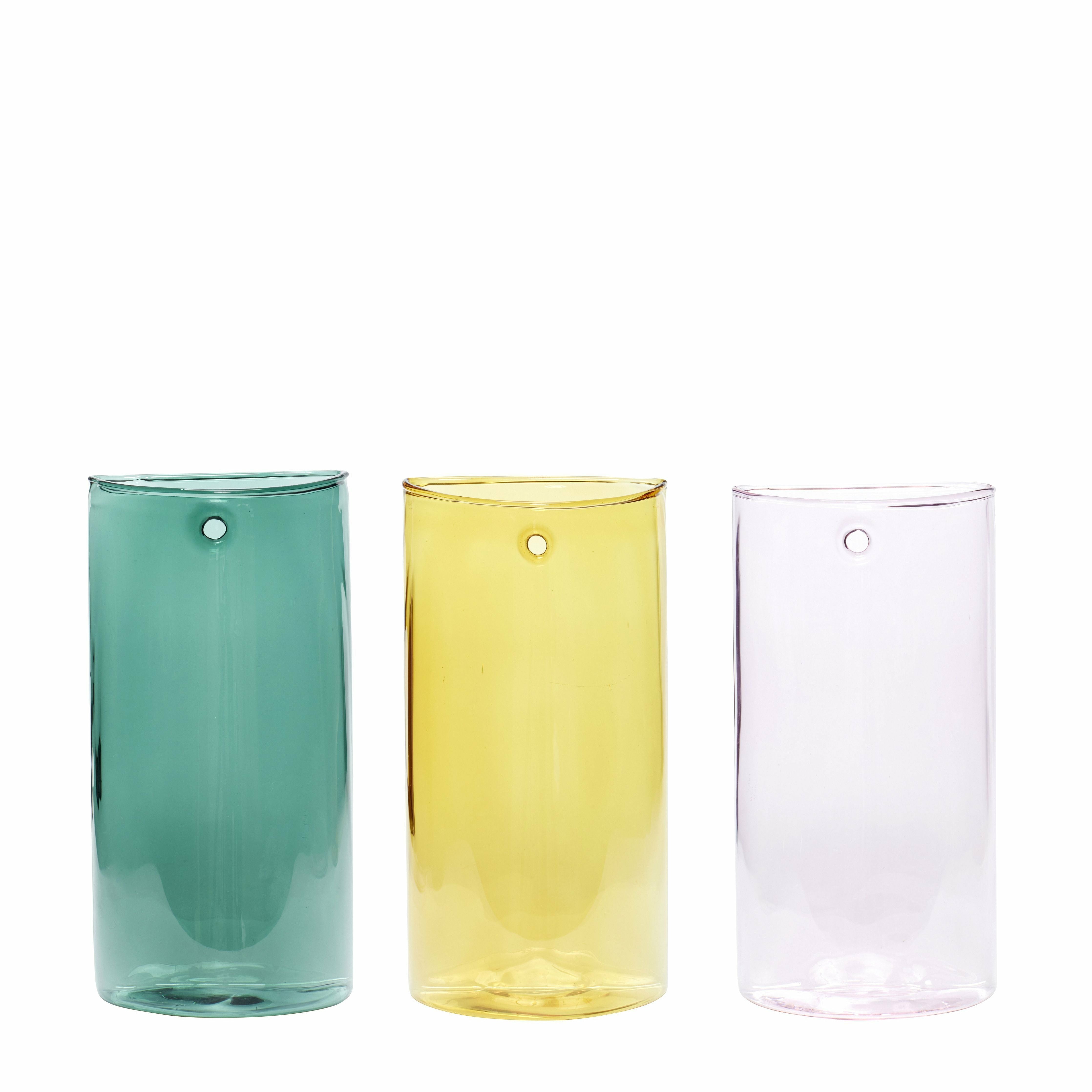 Hübsch Popsicle Vase Glass Pink/Yellow/Green Sada 3