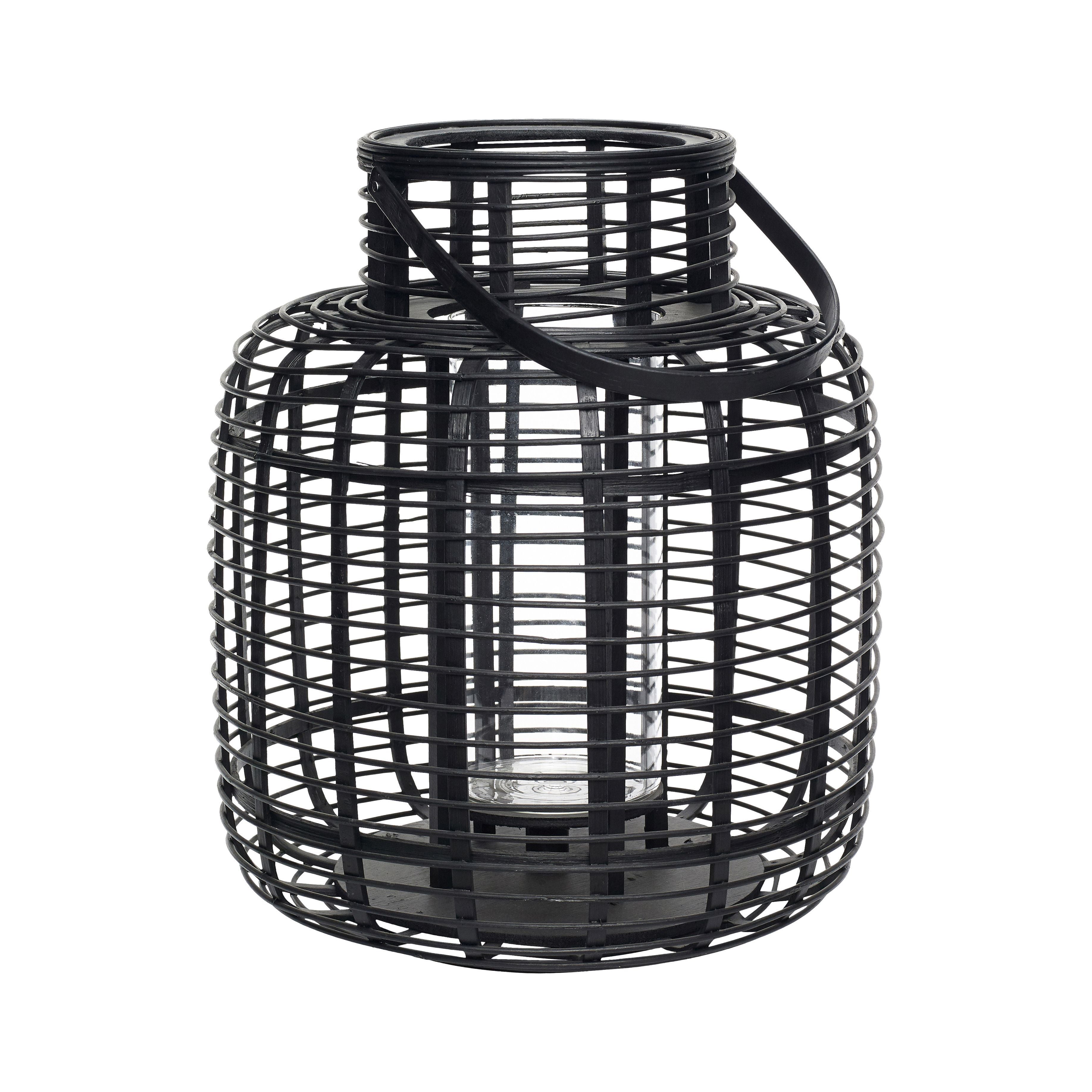 Hübsch Reservoir Lantern Bamboo Black Set 2