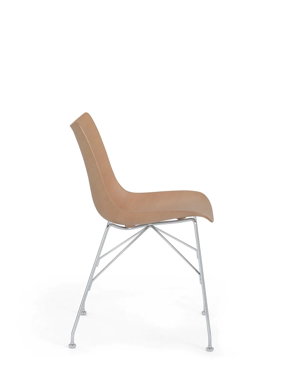 Kartell P/Wood Chair Základní dýha, lehké dřevo/chrom