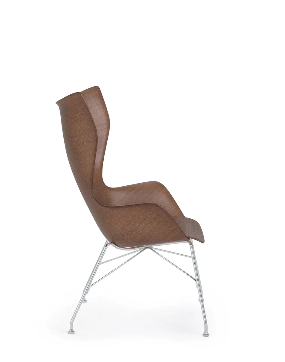 Kartell K/Wood Armchair Basic Veneer, Dark Wood/Chrome