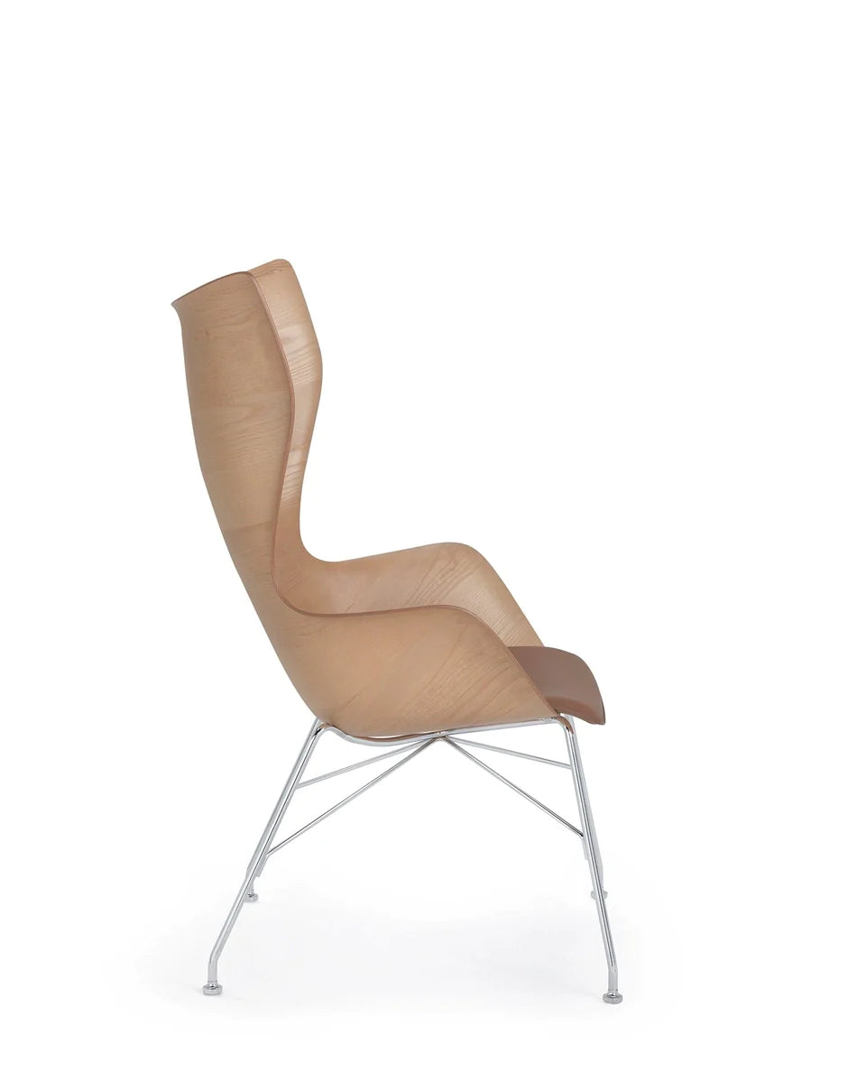 Kartell K/Wood Armchair Leather, Light Wood/Chrome