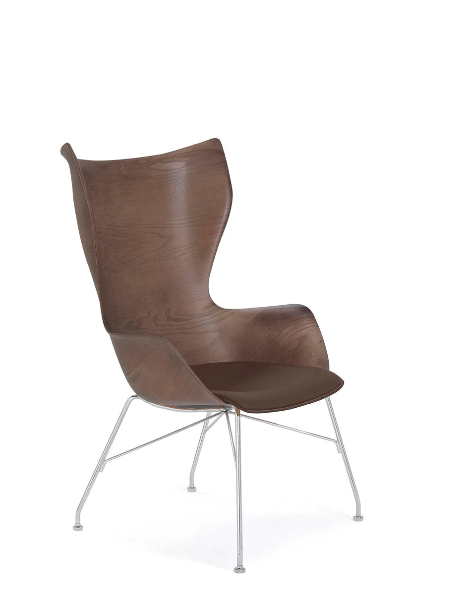 Kartell K/Wood Armchair Leather, Dark Wood/Chrome