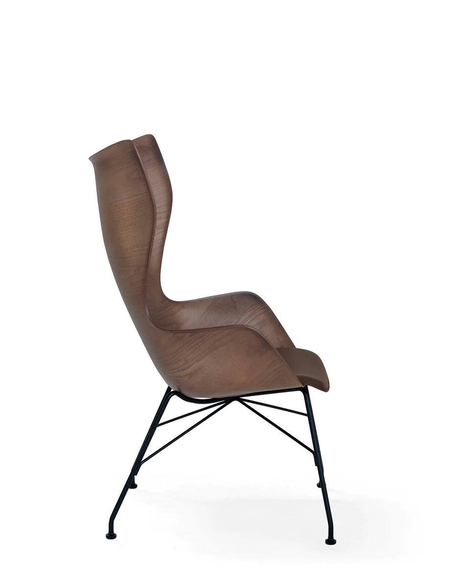 Kartell K/Wood Armchair Leather, Dark Wood/Black