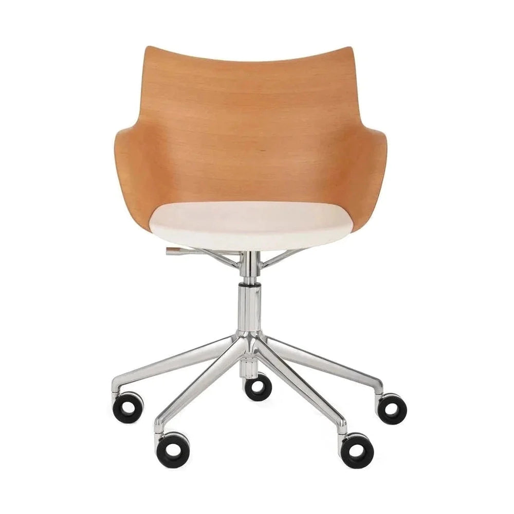 Kartell Q/Wood Armchair With Wheels, Light Wood/Chrome