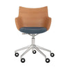 Kartell Q/Wood Armchair With Wheels, Light Wood/Chrome/Light Blue