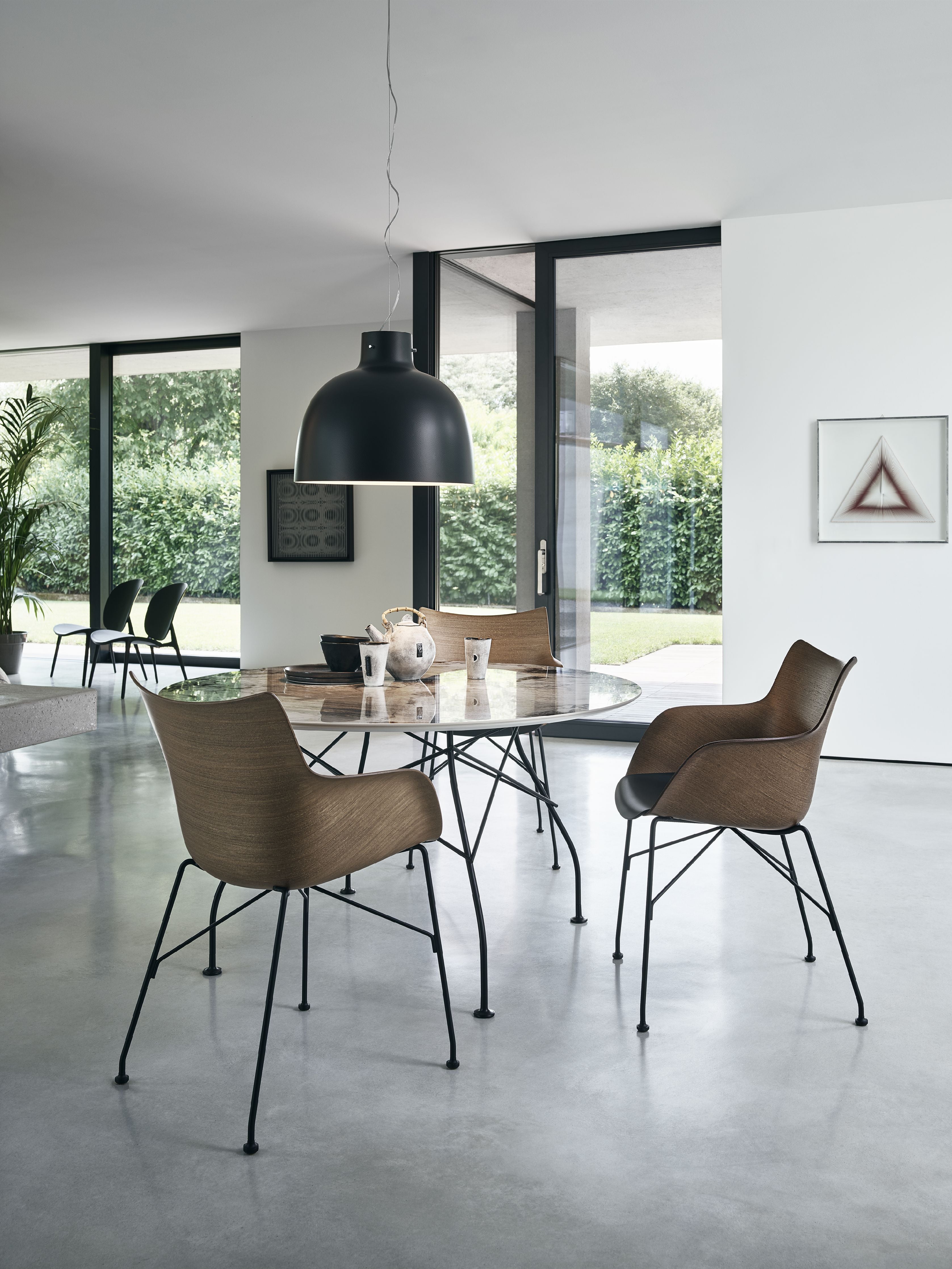 Kartell Q/Wood křeslo, lehké dřevo/chrom/světle modrá