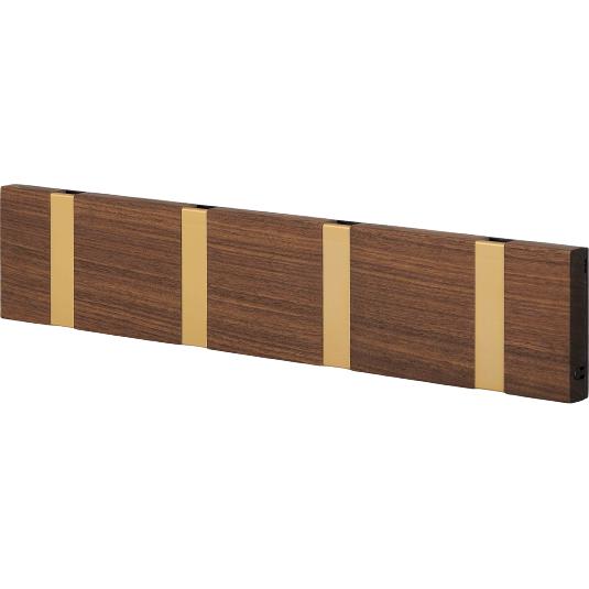 Loca Knax Horizontal Coat Rack 4 Hooks, Walnut/Brass