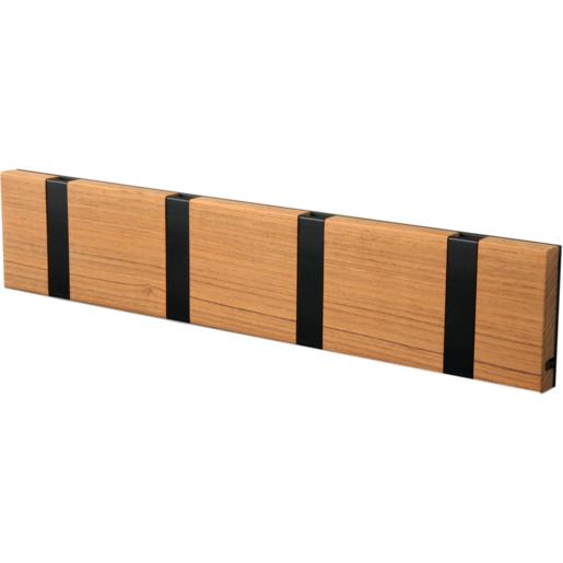 Loca Knax Horizontal Coat Rack 4 Hooks, Teak Oiled/Black