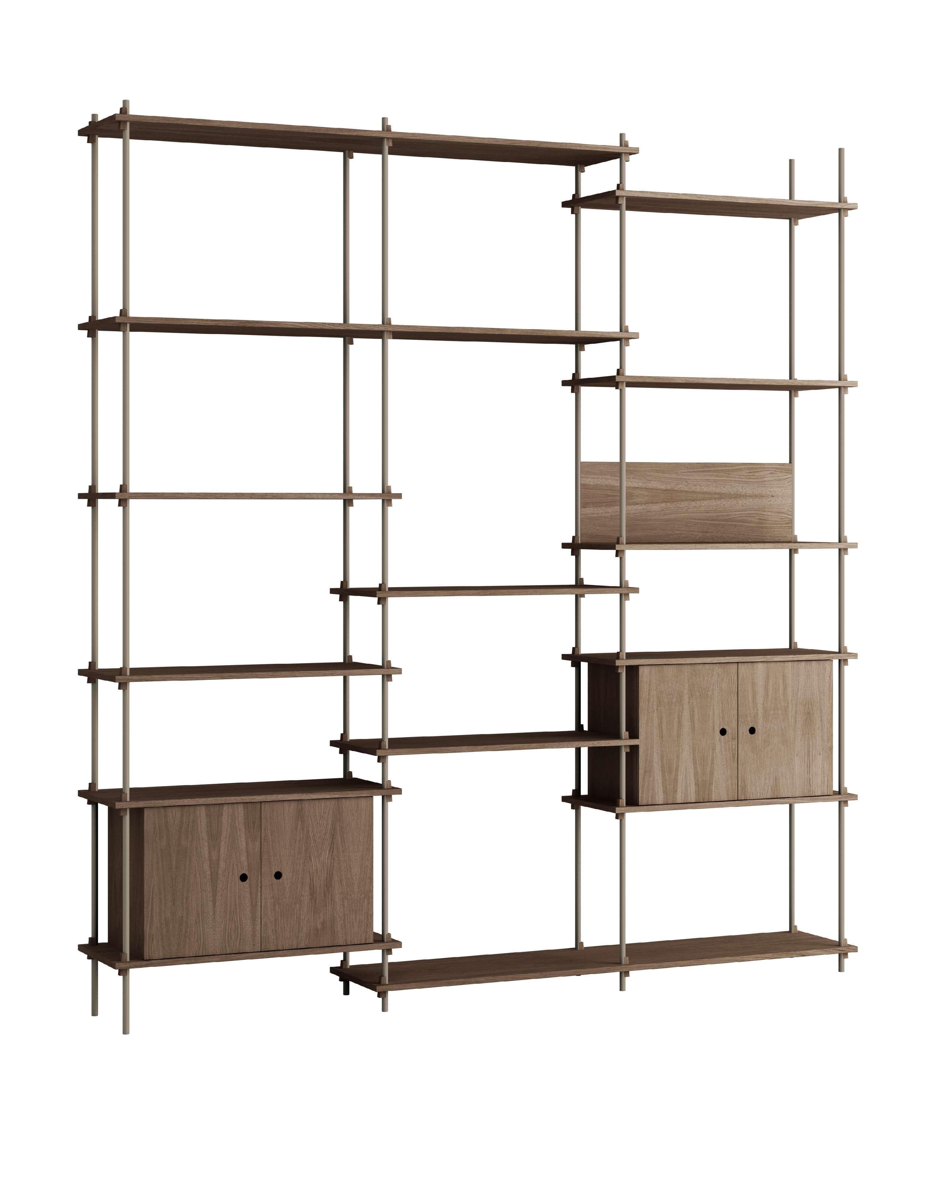 Moebe Shelving System S.255.3.B, uzený dub/teplá šedá