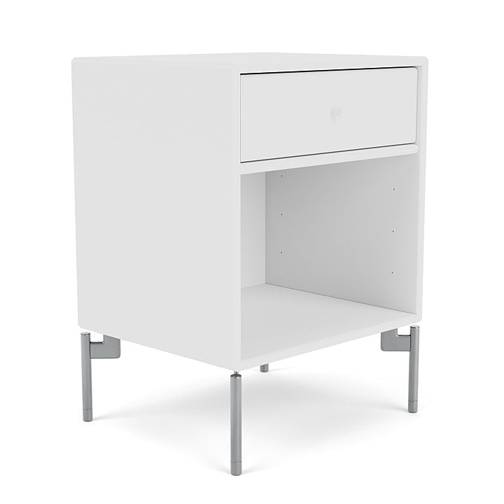 Montana Dream Nightstand With Legs, New White/Matt Chrome