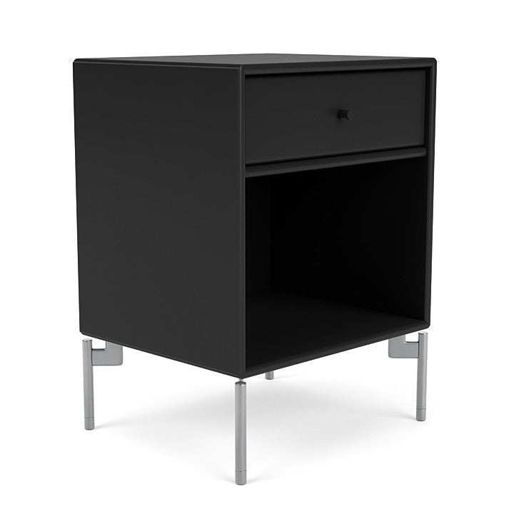 Montana Dream Nightstand With Legs, Black/Matt Chrome