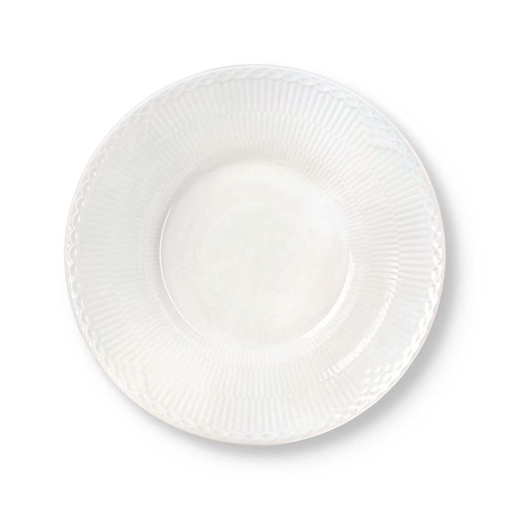 Královská kodaňská bílá rýhovaná poloviční krajka hluboká deska, 24 cm