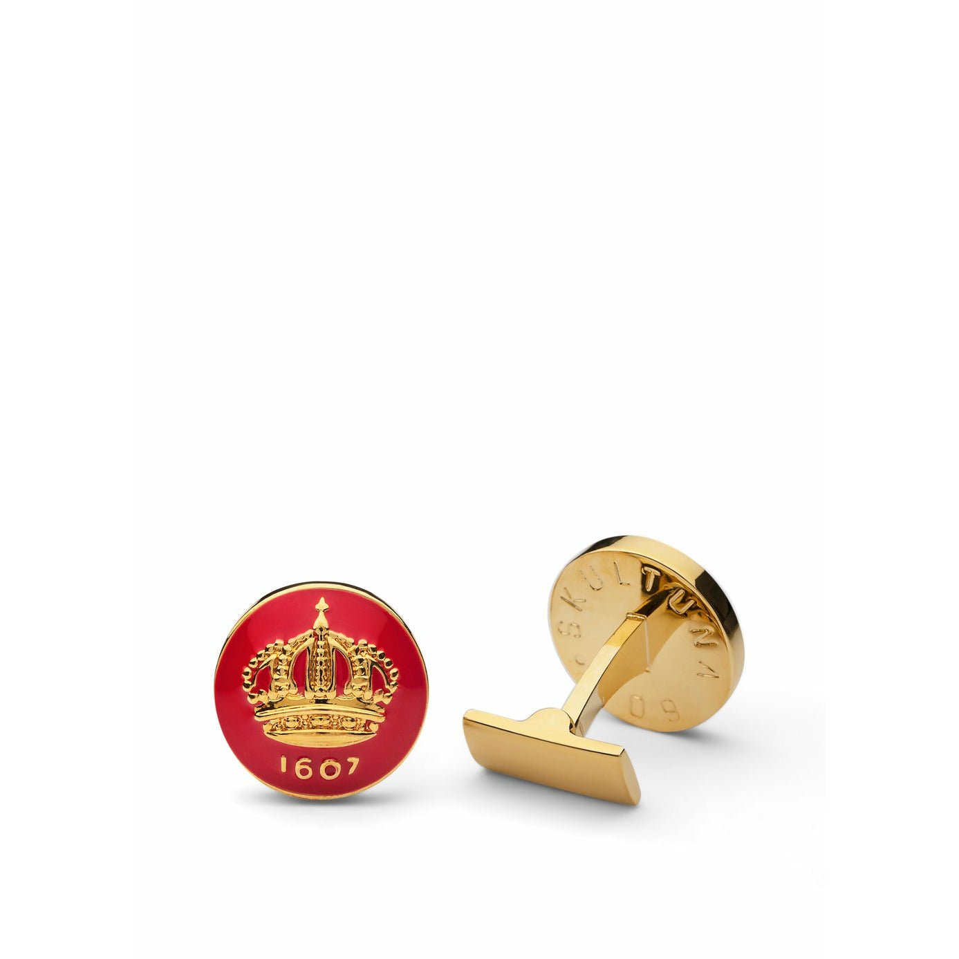 Skultuna Crown Gold Cufflink Ø1,7 cm, italské závodní červené