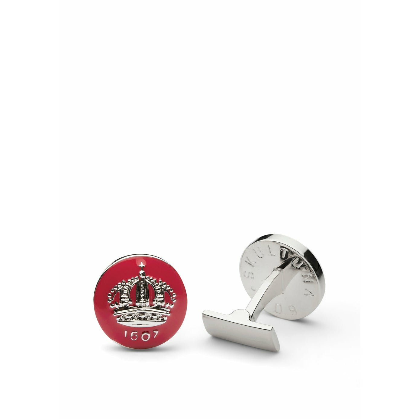 Skultuna Crown Silver Cufflink ø1,7 Cm, Italian Racing Red