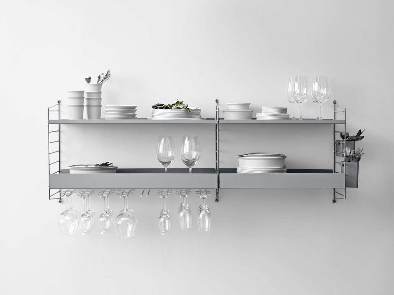 String Furniture String System Metal Shelf With High Edge 30x78 Cm, Grey