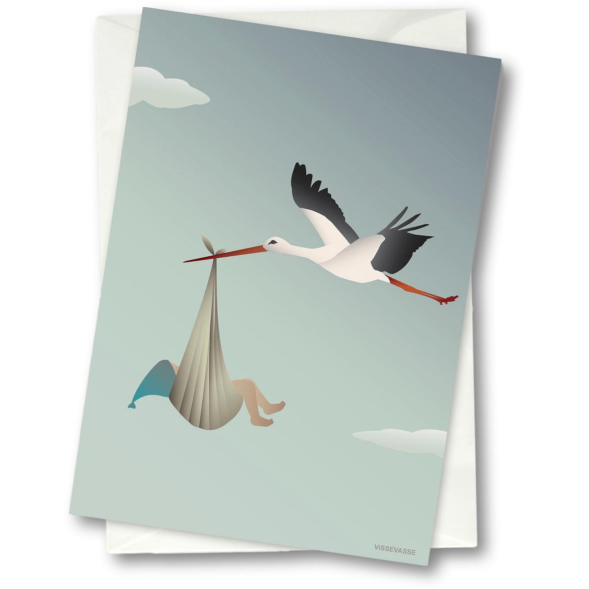 Vissevasse Stork Blonging Card 15 x21 cm, modrá