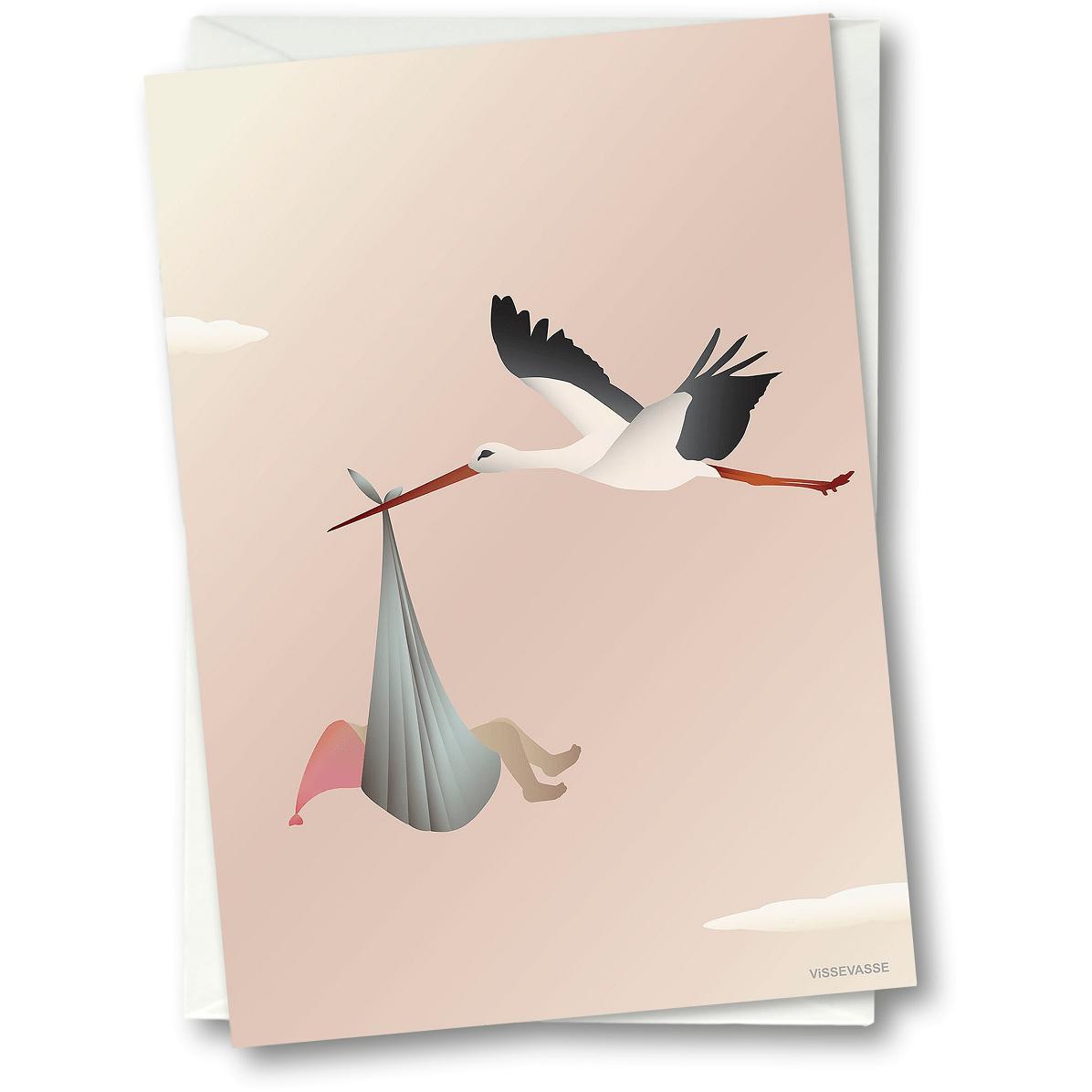 Vissevasse Stork Blonging Card 15 x21 cm, růžová