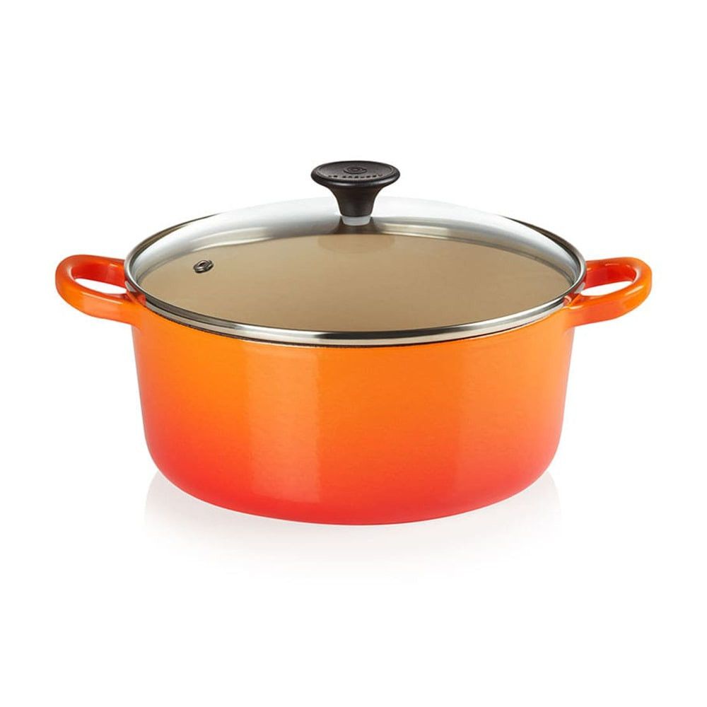 Le Creuset Round Casserol With Glass Lid 22 Cm, Volcanic